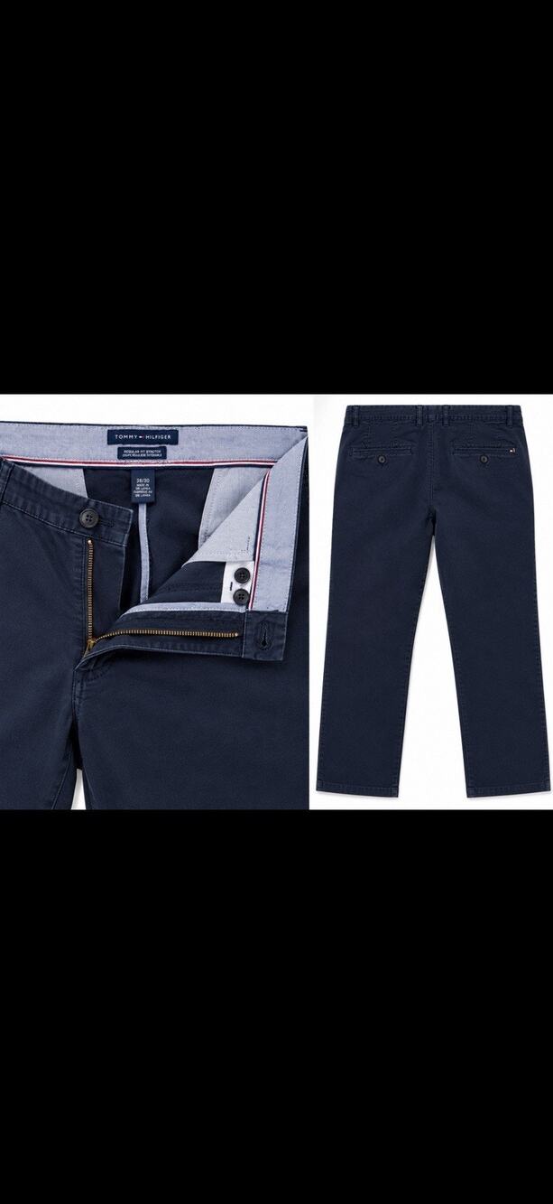 Tommy Hilfiger Blue Twill Cotton Chino Pants Regular Fit Straight 38 Logo